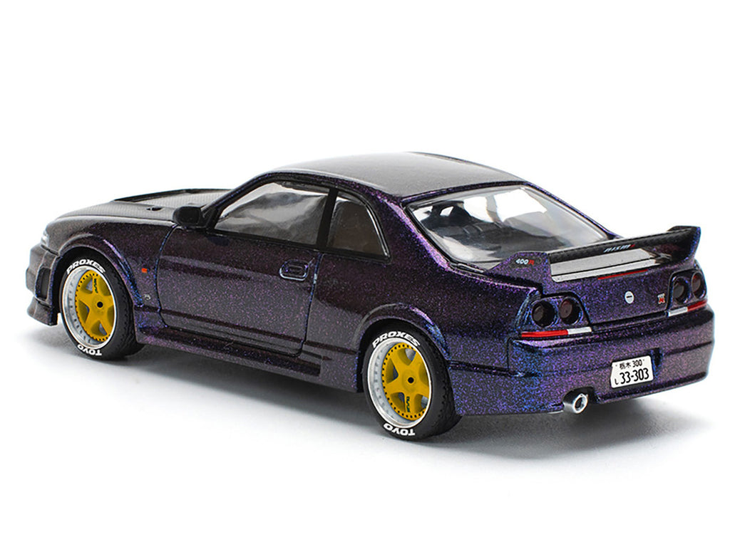 Skyline GT-R (R33) RHD (Right Hand Drive) Midnight Purple Metallic with Carbon Hood 1/64 Diecast Model Car by Pop Race-2