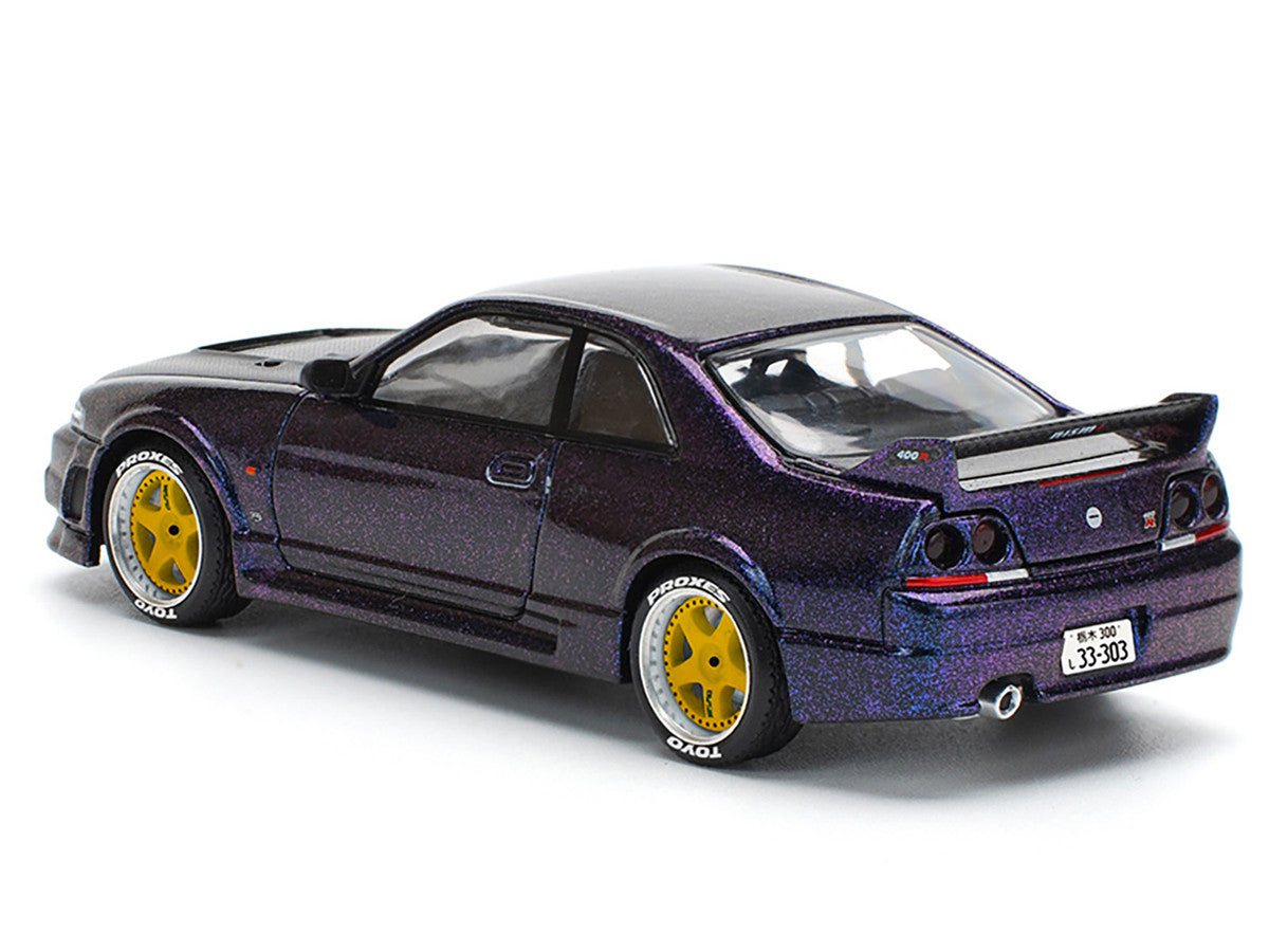 Skyline GT-R (R33) RHD (Right Hand Drive) Midnight Purple Metallic with Carbon Hood 1/64 Diecast Model Car by Pop Race-2