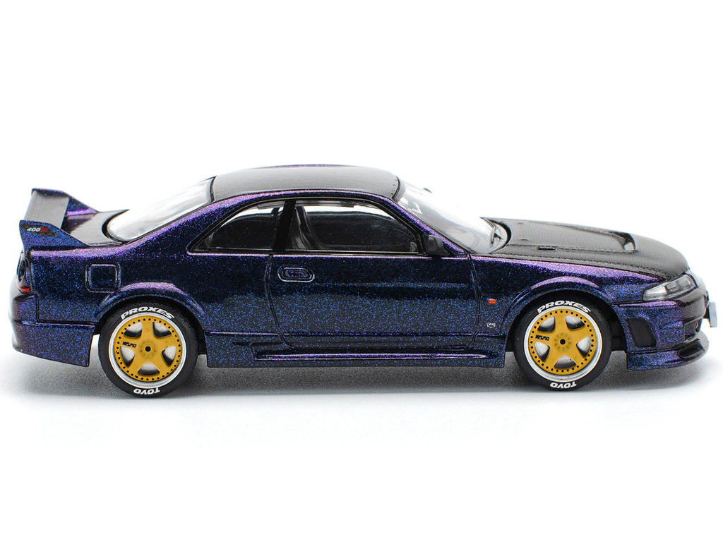 Skyline GT-R (R33) RHD (Right Hand Drive) Midnight Purple Metallic with Carbon Hood 1/64 Diecast Model Car by Pop Race-3