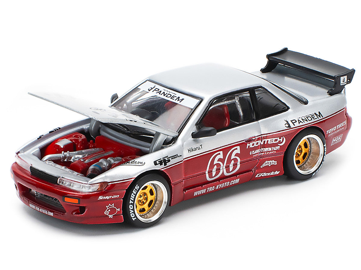 Nissan Pandem S13 RHD (Right Hand Drive) #66 "Moontech" Silver and Red Metallic 1/64 Diecast Model Car by Pop Race-3