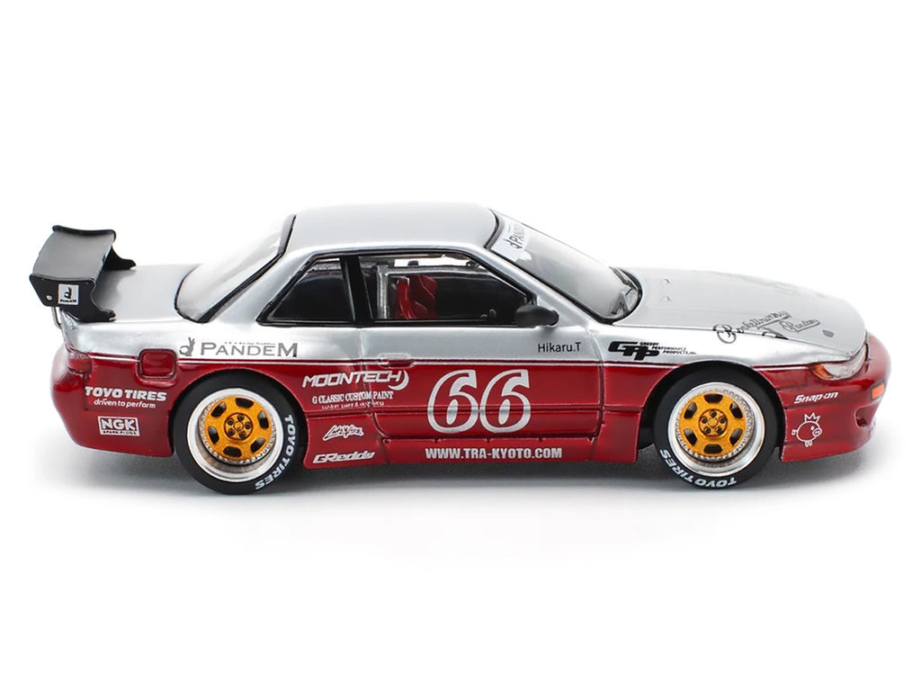 Nissan Pandem S13 RHD (Right Hand Drive) #66 "Moontech" Silver and Red Metallic 1/64 Diecast Model Car by Pop Race-0