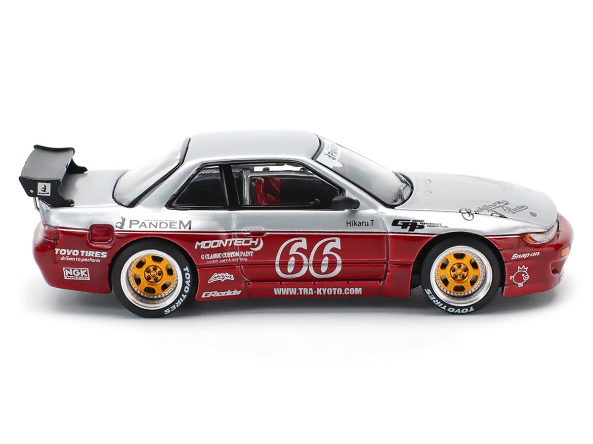 Nissan Pandem S13 RHD (Right Hand Drive) #66 "Moontech" Silver and Red Metallic 1/64 Diecast Model Car by Pop Race-0