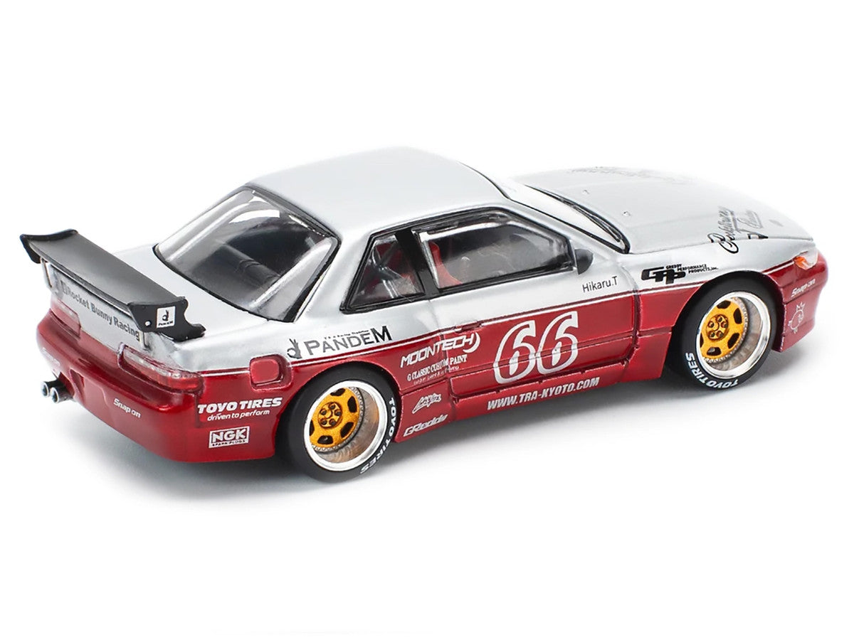 Nissan Pandem S13 RHD (Right Hand Drive) #66 "Moontech" Silver and Red Metallic 1/64 Diecast Model Car by Pop Race-1