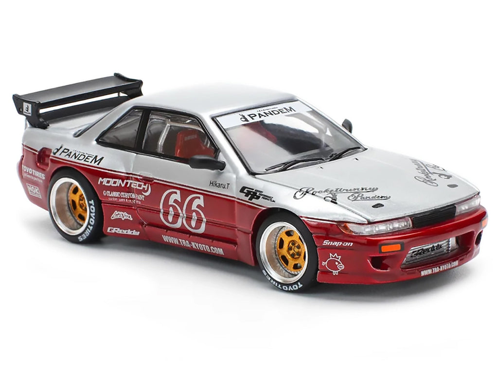 Nissan Pandem S13 RHD (Right Hand Drive) #66 "Moontech" Silver and Red Metallic 1/64 Diecast Model Car by Pop Race-2