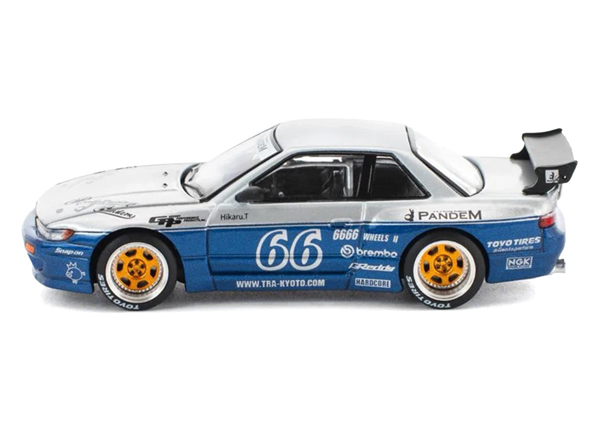 Pandem S13 RHD (Right Hand Drive) Silver and Moontech Blue Metallic with Graphics 1/64 Diecast Model Car by Pop Race-2