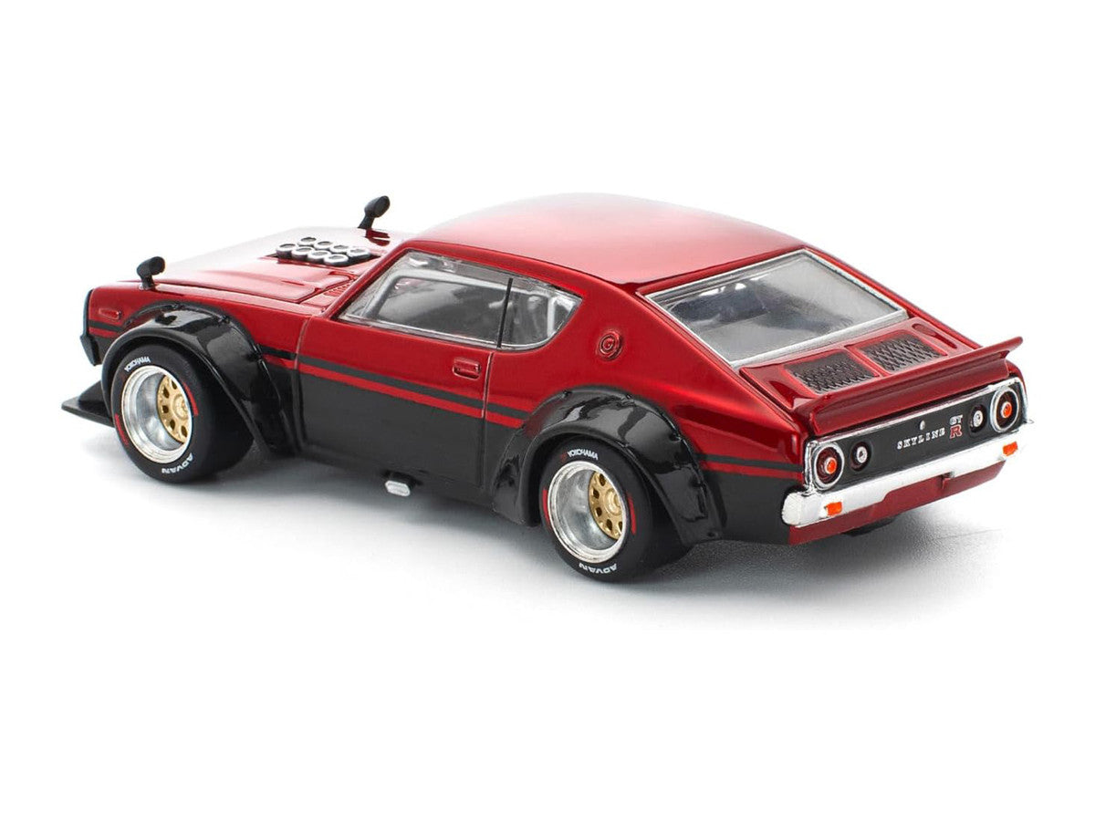 Skyline KPGC110 "Kenmeri" RHD (Right Hand Drive) Red Metallic and Black 1/64 Diecast Model Car by Pop Race-1
