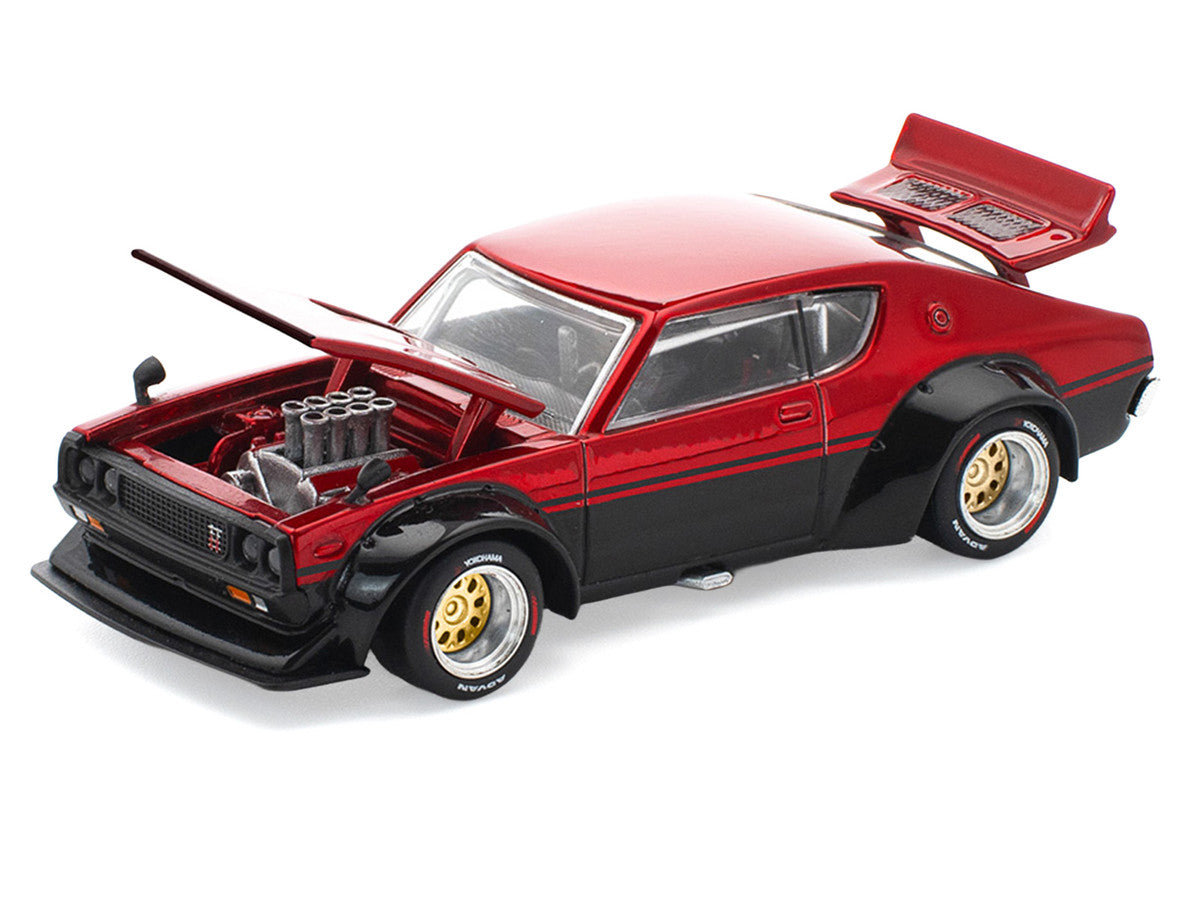 Skyline KPGC110 "Kenmeri" RHD (Right Hand Drive) Red Metallic and Black 1/64 Diecast Model Car by Pop Race-3