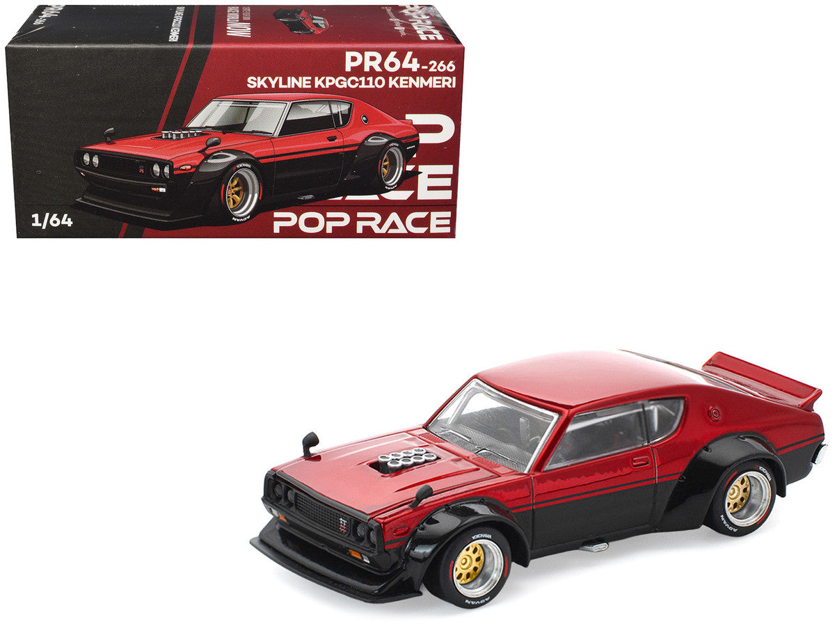 Skyline KPGC110 "Kenmeri" RHD (Right Hand Drive) Red Metallic and Black 1/64 Diecast Model Car by Pop Race-4