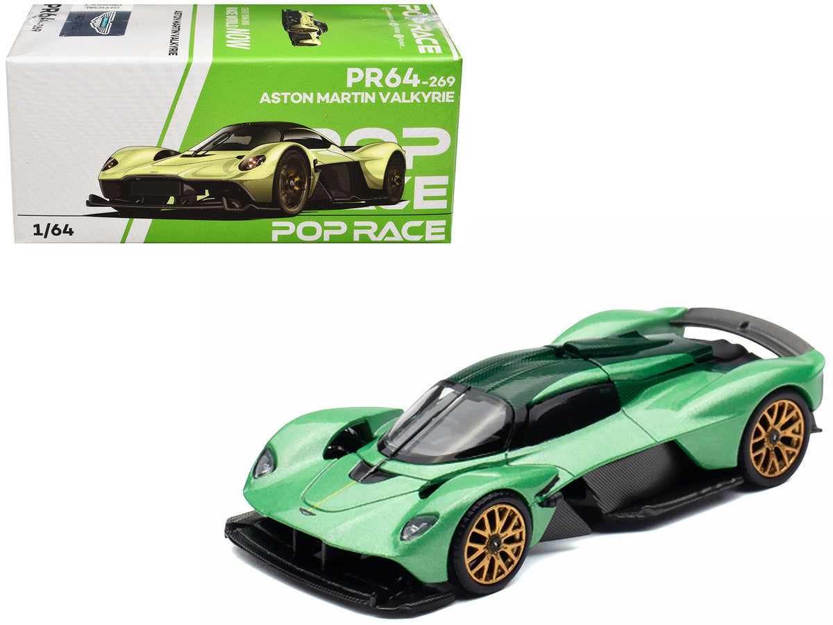 Aston Martin Valkyrie Iridescent Emerald Metallic with Green Carbon Top 1/64 Diecast Model Car by Pop Race-3