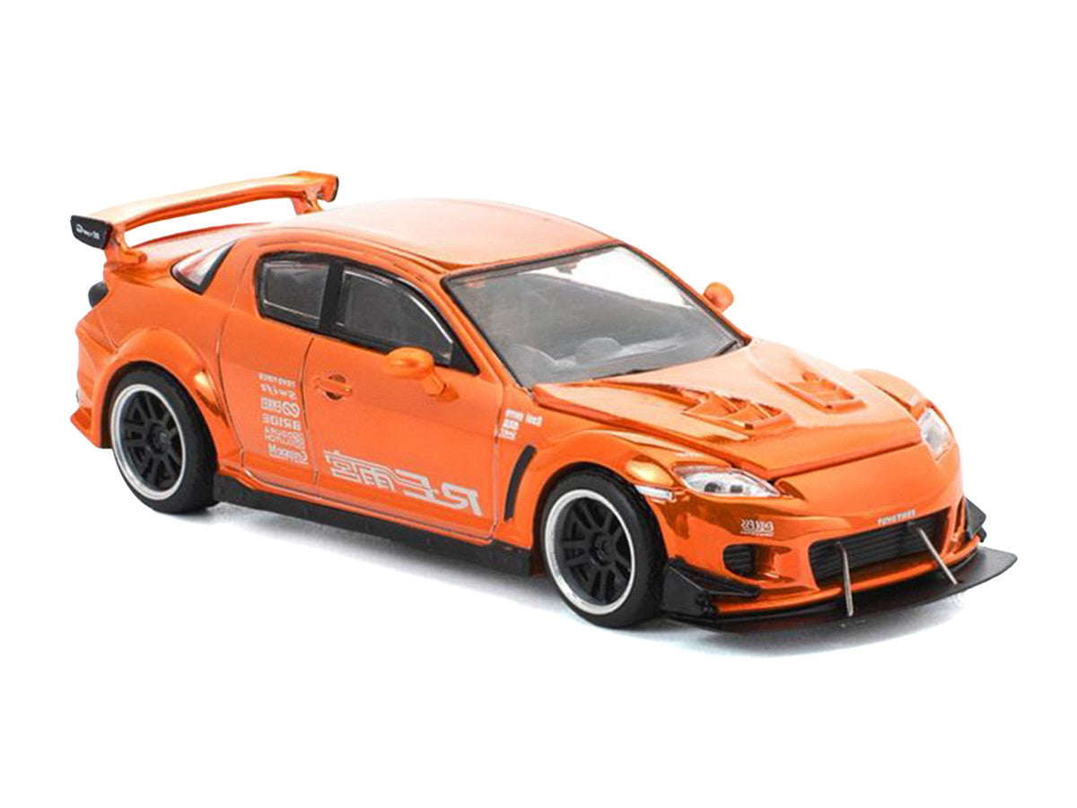 Mazda RX8 RE-Amemiya Widebody RHD (Right Hand Drive) Orange Chrome 1/64 Diecast Model Car by Pop Race-1