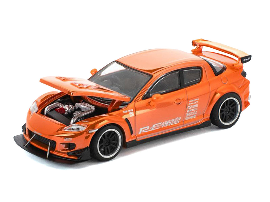 Mazda RX8 RE-Amemiya Widebody RHD (Right Hand Drive) Orange Chrome 1/64 Diecast Model Car by Pop Race-2