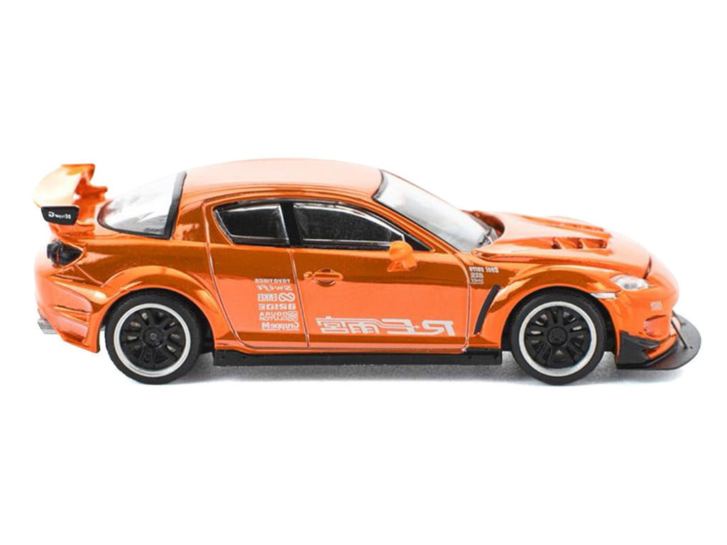 Mazda RX8 RE-Amemiya Widebody RHD (Right Hand Drive) Orange Chrome 1/64 Diecast Model Car by Pop Race-3