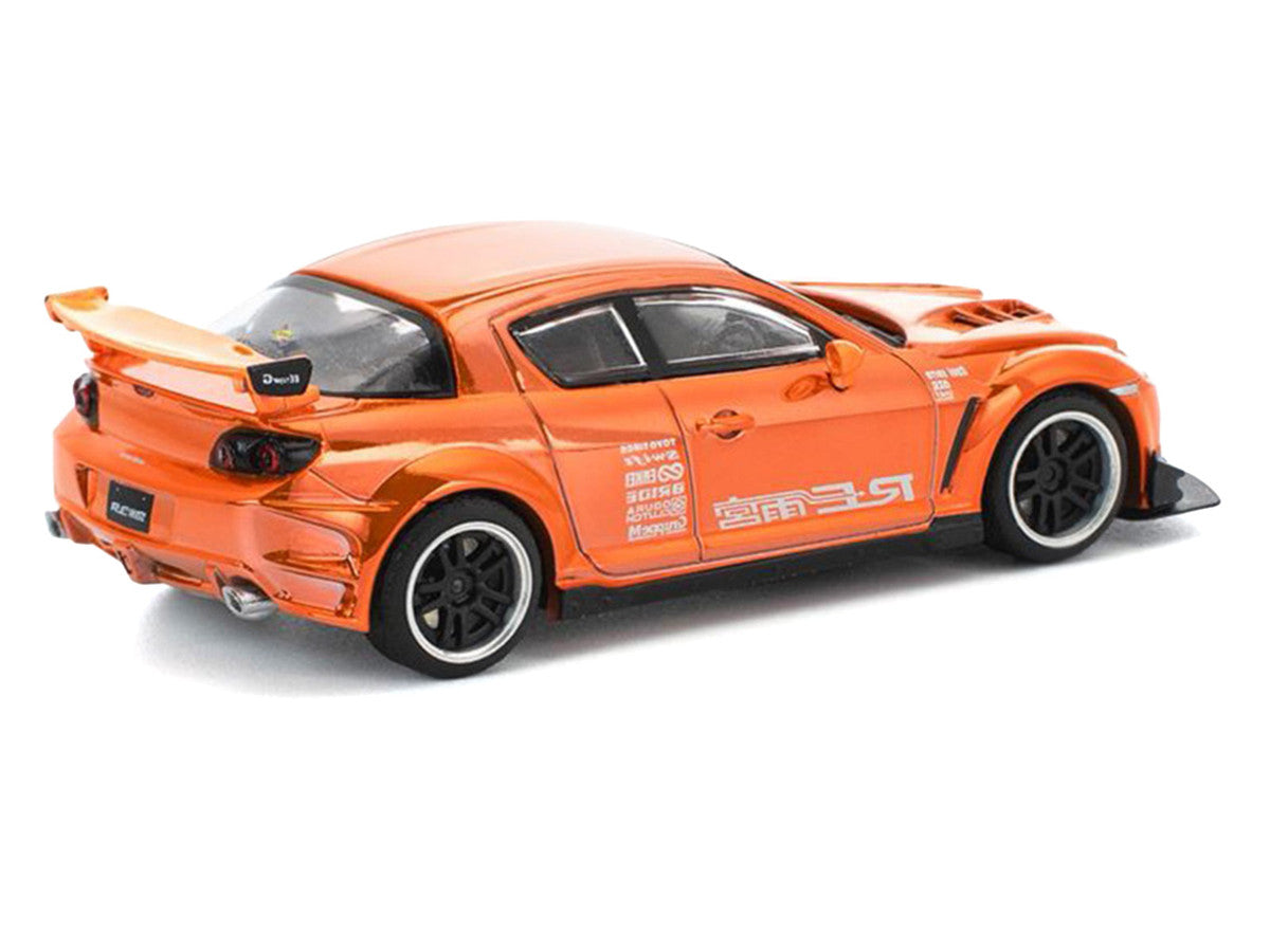 Mazda RX8 RE-Amemiya Widebody RHD (Right Hand Drive) Orange Chrome 1/64 Diecast Model Car by Pop Race-4