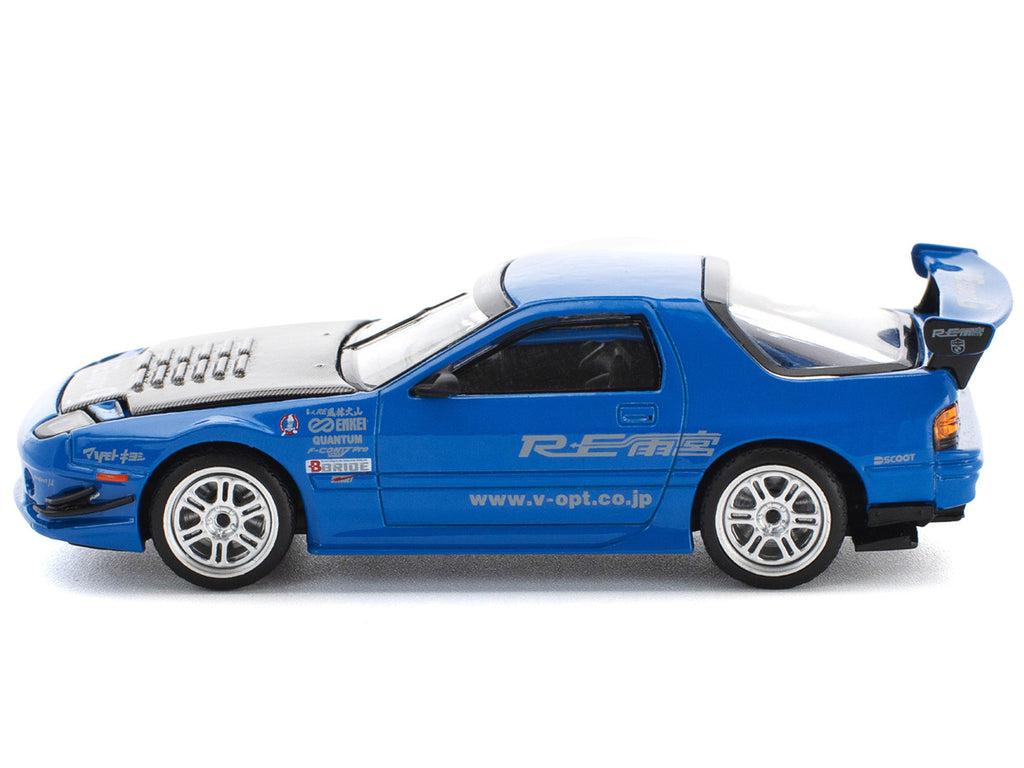 Mazda RX7 (FC3S) RE Amemiya RHD (Right Hand Drive) Blue Metallic with Carbon Hood 1/64 Diecast Model Car by Pop Race-1