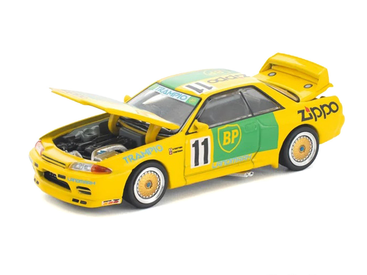 Skyline GT-R R32 RHD (Right Hand Drive) #11 Yellow with Green Graphics "Group A" (1993) 1/64 Diecast Model Car by Pop Race-3