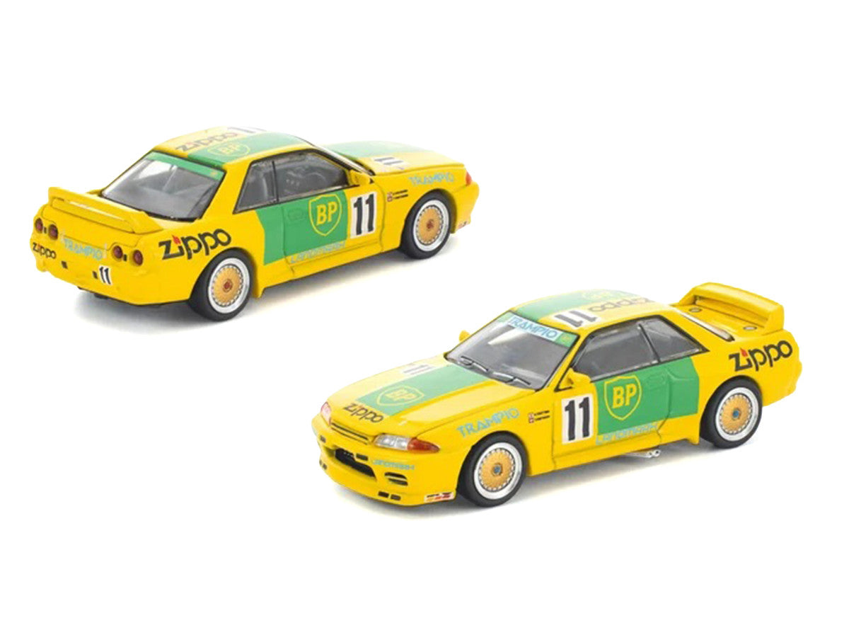Skyline GT-R R32 RHD (Right Hand Drive) #11 Yellow with Green Graphics "Group A" (1993) 1/64 Diecast Model Car by Pop Race-2