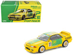 Skyline GT-R R32 RHD (Right Hand Drive) #11 Yellow with Green Graphics "Group A" (1993) 1/64 Diecast Model Car by Pop Race-4