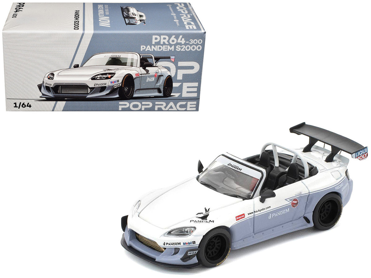 Honda Pandem S2000 RHD (Right Hand Drive) White and Blue Gray 1/64 Diecast Model Car by Pop Race-3