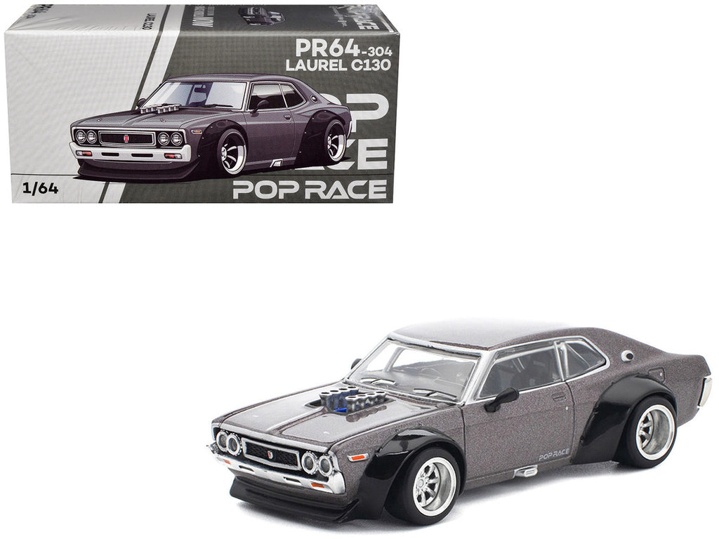 Datsun Laurel C130 RHD (Right Hand Drive) Gray Metallic 1/64 Diecast Model Car by Pop Race-0