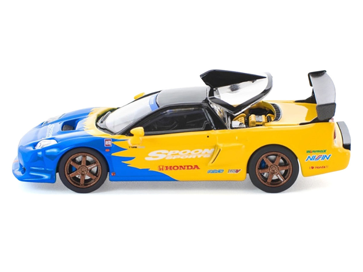Honda NSX-R GT RHD (Right Hand Drive) "Spoon Sports" Blue and Yellow with Black Top 1/64 Diecast Model Car by Pop Race-0
