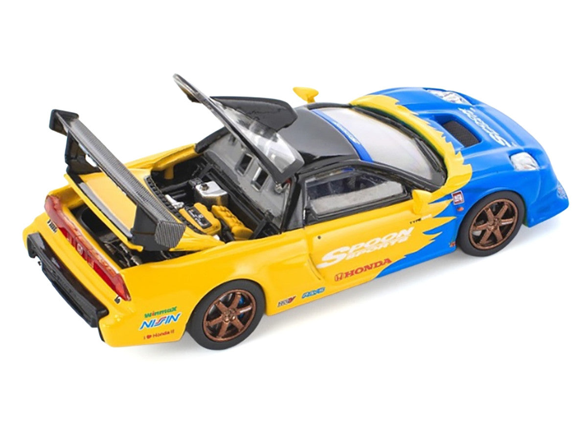 Honda NSX-R GT RHD (Right Hand Drive) "Spoon Sports" Blue and Yellow with Black Top 1/64 Diecast Model Car by Pop Race-1