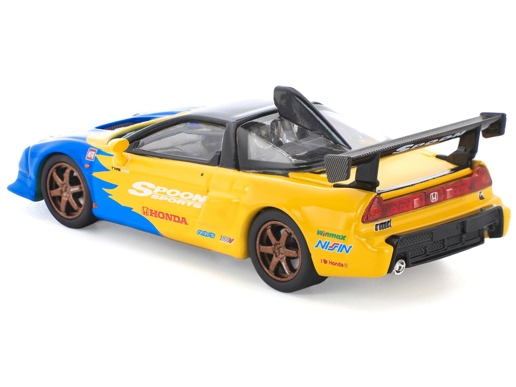 Honda NSX-R GT RHD (Right Hand Drive) "Spoon Sports" Blue and Yellow with Black Top 1/64 Diecast Model Car by Pop Race-2
