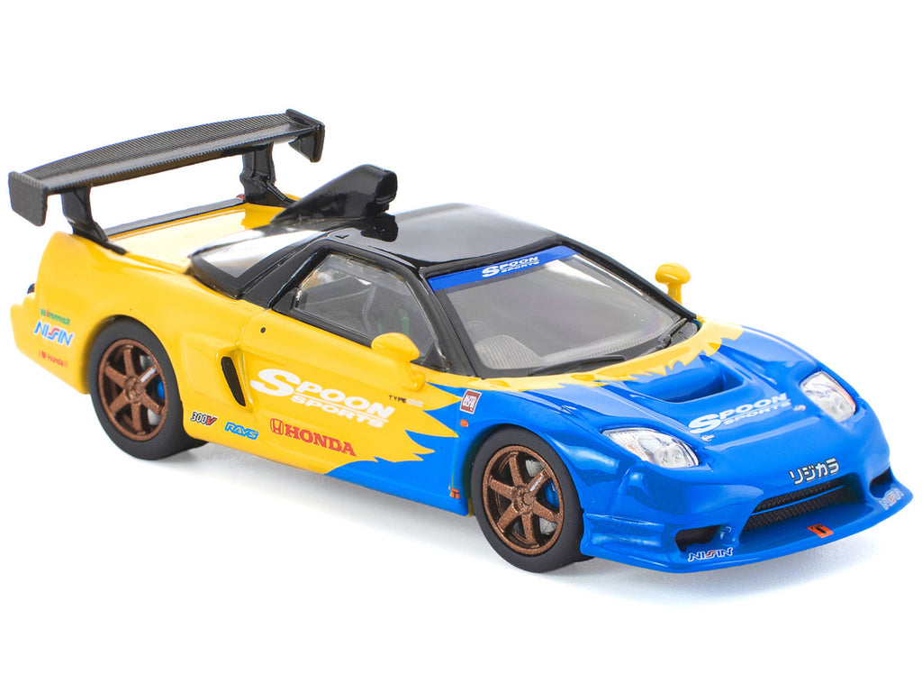 Honda NSX-R GT RHD (Right Hand Drive) "Spoon Sports" Blue and Yellow with Black Top 1/64 Diecast Model Car by Pop Race-3