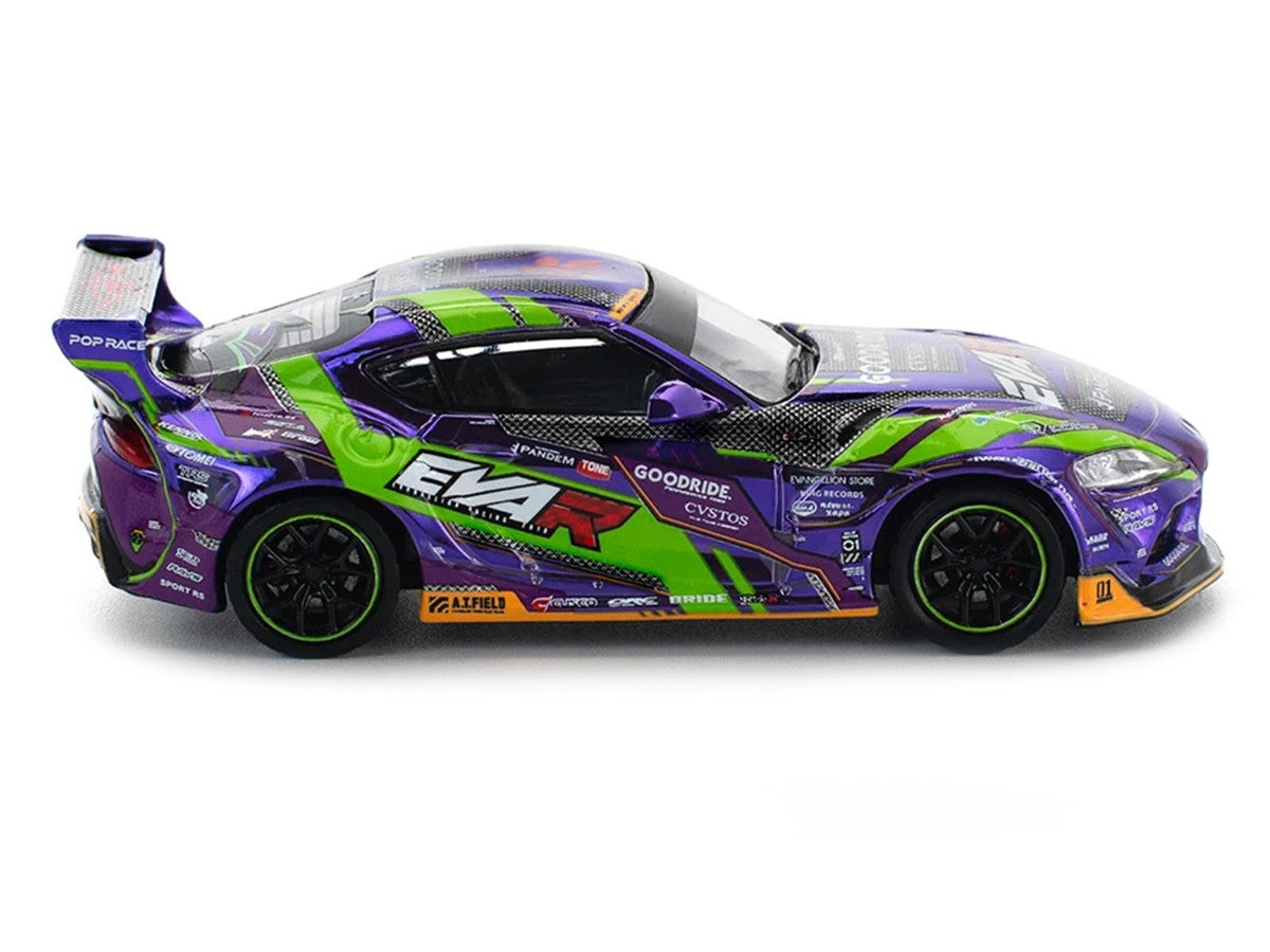 Toyota Pandem GR Supra RHD (Right Hand Drive) "EVA RT Test Type-01 GoodRide" Purple Metallic with Graphics 1/64 Diecast Model Car by Pop Race-1
