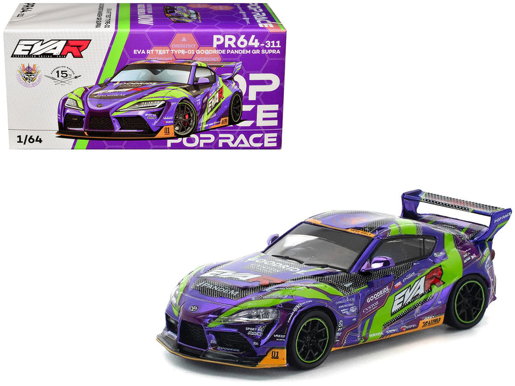 Toyota Pandem GR Supra RHD (Right Hand Drive) "EVA RT Test Type-01 GoodRide" Purple Metallic with Graphics 1/64 Diecast Model Car by Pop Race-3