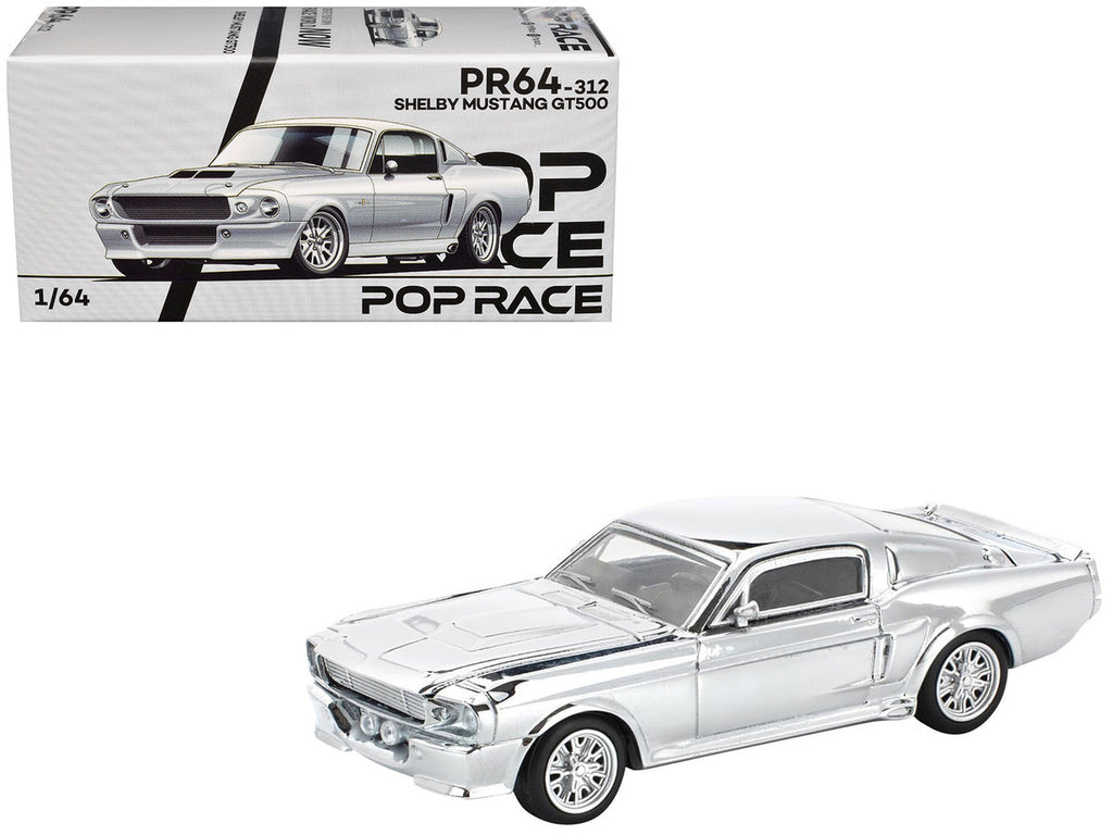 Shelby Mustang GT500 Silver Chrome 1/64 Diecast Model Car by Pop Race-0