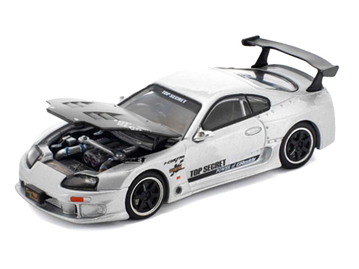 Toyota Supra "Top Secret" GT300 RHD (Right Hand Drive) Silver Metallic with Carbon Hood 1/64 Diecast Model Car by Pop Race-1
