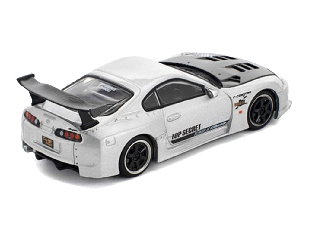 Toyota Supra "Top Secret" GT300 RHD (Right Hand Drive) Silver Metallic with Carbon Hood 1/64 Diecast Model Car by Pop Race-3