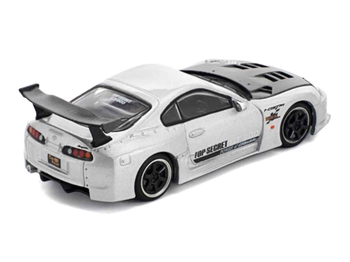 Toyota Supra "Top Secret" GT300 RHD (Right Hand Drive) Silver Metallic with Carbon Hood 1/64 Diecast Model Car by Pop Race-3