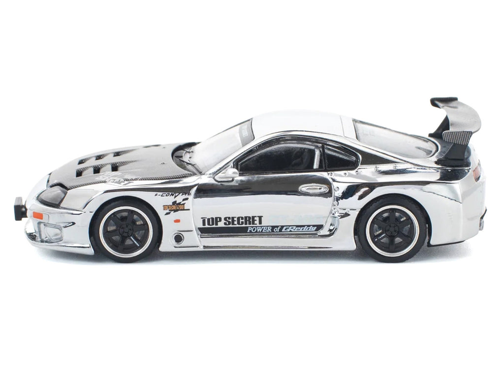 Toyota Supra "Top Secret" GT300 RHD (Right Hand Drive) Silver Chrome 1/64 Diecast Model Car by Pop Race-1