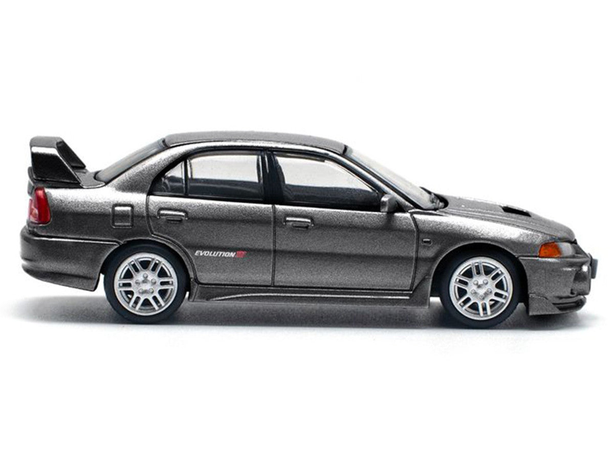 Mitsubishi Lancer Evolution IV RHD (Right Hand Drive) Dark Gray Metallic 1/64 Diecast Model Car by Pop Race-1