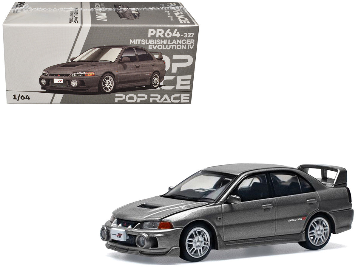 Mitsubishi Lancer Evolution IV RHD (Right Hand Drive) Dark Gray Metallic 1/64 Diecast Model Car by Pop Race-3