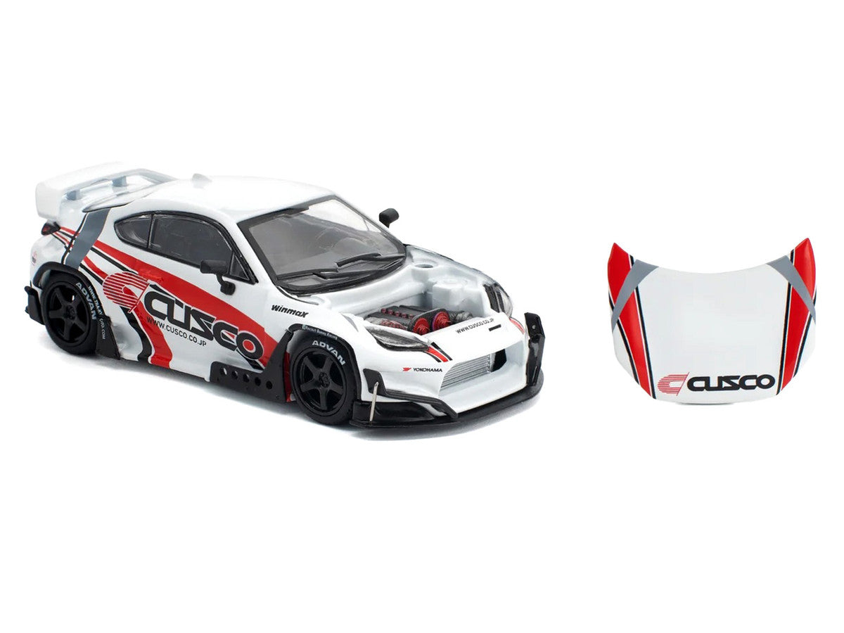 Toyota Pandem GR86 "Cusco" White with Racing Graphics 1/64 Diecast Model Car by Pop Race-2
