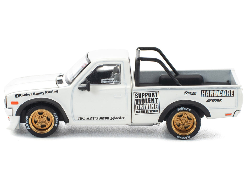Datsun Pandem 620 Pickup Truck "Rocket Bunny Racing" White with Graphics 1/64 Diecast Model Car by Pop Race-3