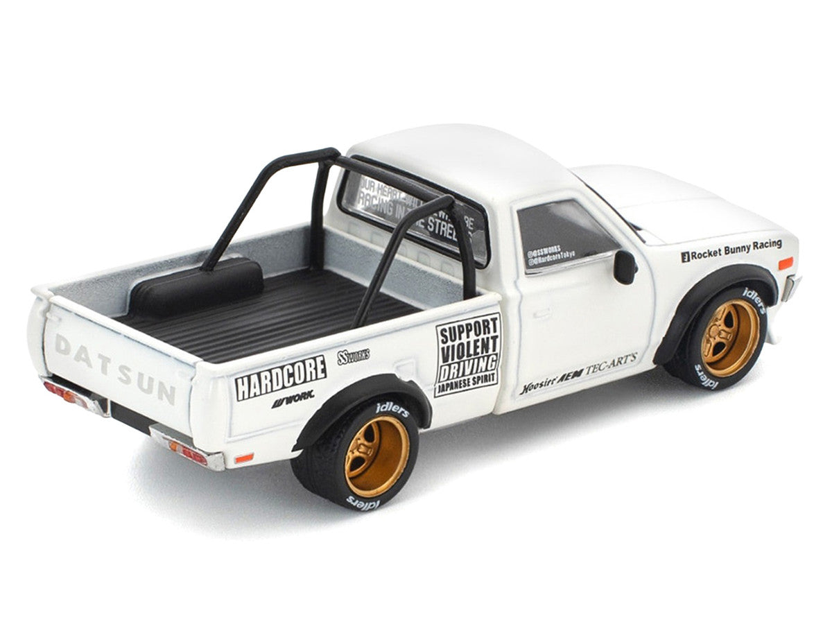 Datsun Pandem 620 Pickup Truck "Rocket Bunny Racing" White with Graphics 1/64 Diecast Model Car by Pop Race-1