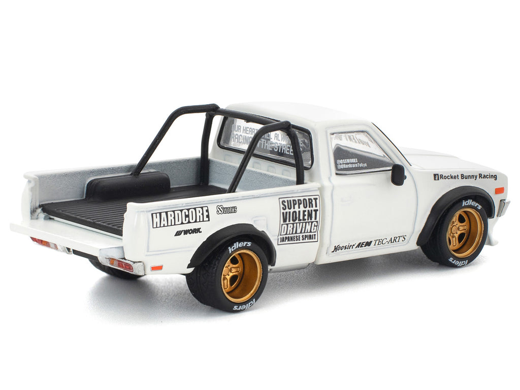 Datsun Pandem 620 Pickup Truck "Rocket Bunny Racing" White with Graphics 1/64 Diecast Model Car by Pop Race-2