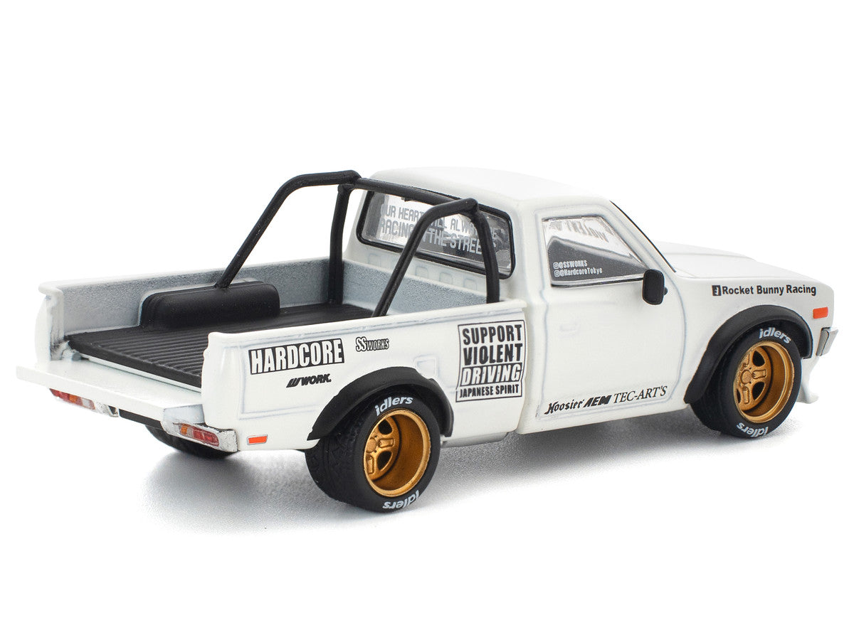 Datsun Pandem 620 Pickup Truck "Rocket Bunny Racing" White with Graphics 1/64 Diecast Model Car by Pop Race-2