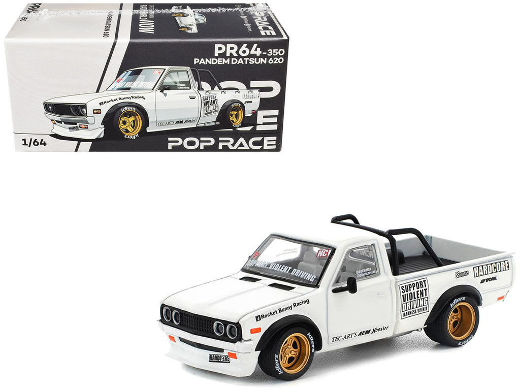 Datsun Pandem 620 Pickup Truck "Rocket Bunny Racing" White with Graphics 1/64 Diecast Model Car by Pop Race-4