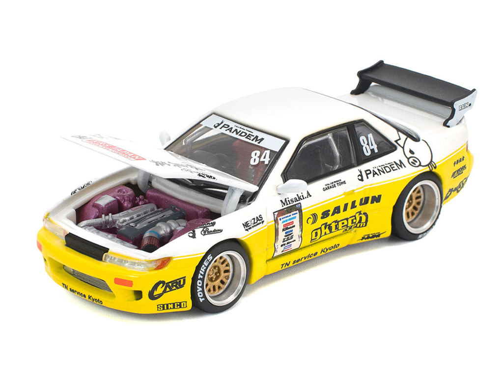 Pandem S13 RHD (Right Hand Drive) #84 White and Yellow with Graphics 1/64 Diecast Model Car by Pop Race-1