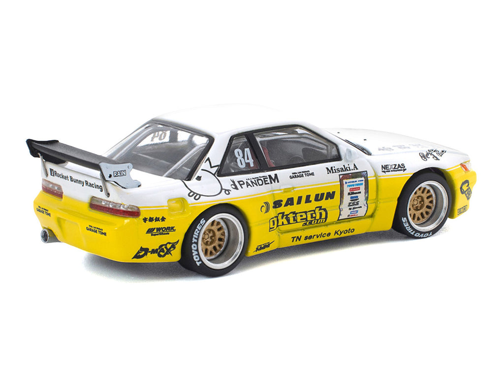 Pandem S13 RHD (Right Hand Drive) #84 White and Yellow with Graphics 1/64 Diecast Model Car by Pop Race-0