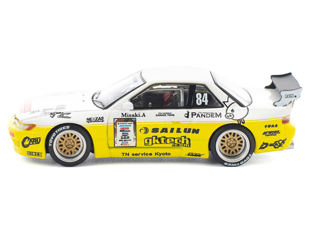 Pandem S13 RHD (Right Hand Drive) #84 White and Yellow with Graphics 1/64 Diecast Model Car by Pop Race-3