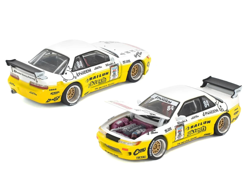 Pandem S13 RHD (Right Hand Drive) #84 White and Yellow with Graphics 1/64 Diecast Model Car by Pop Race-2