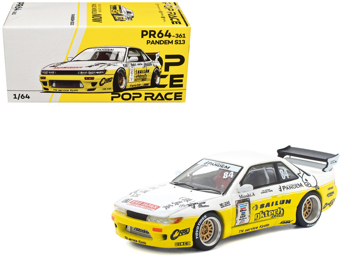 Pandem S13 RHD (Right Hand Drive) #84 White and Yellow with Graphics 1/64 Diecast Model Car by Pop Race-4
