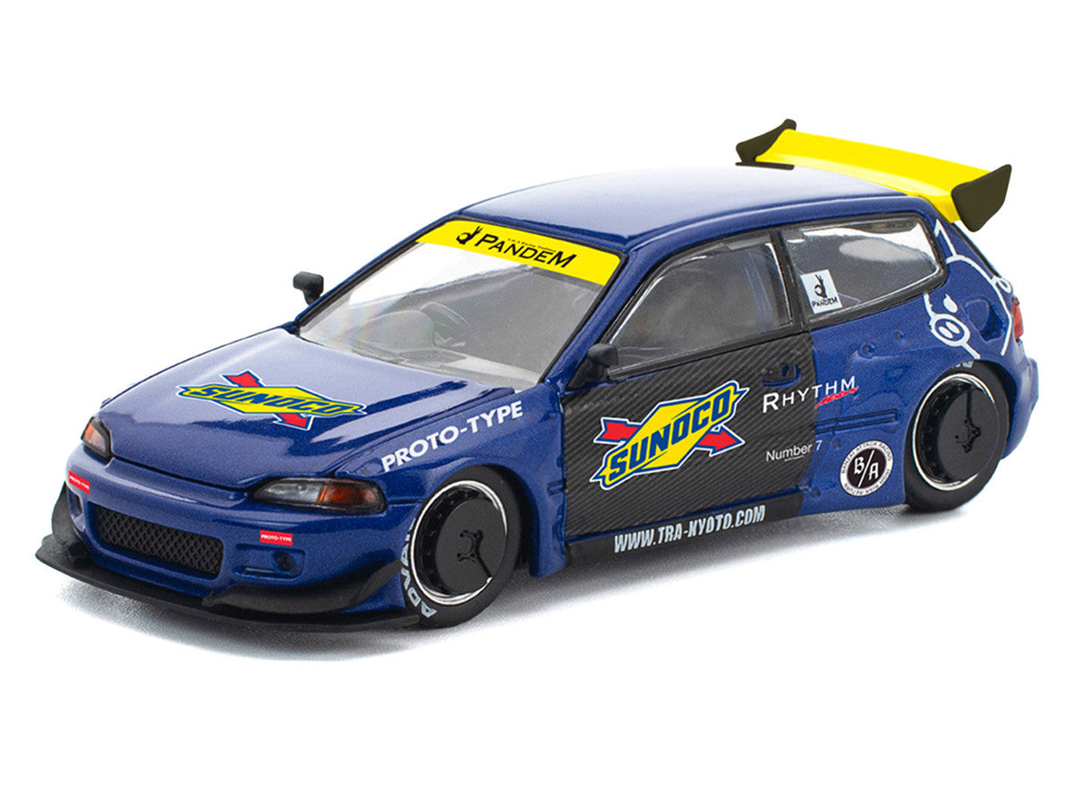 Pandem Civic EG6 RHD Sunoco Blue Metallic 1/64 Diecast Model Car-1