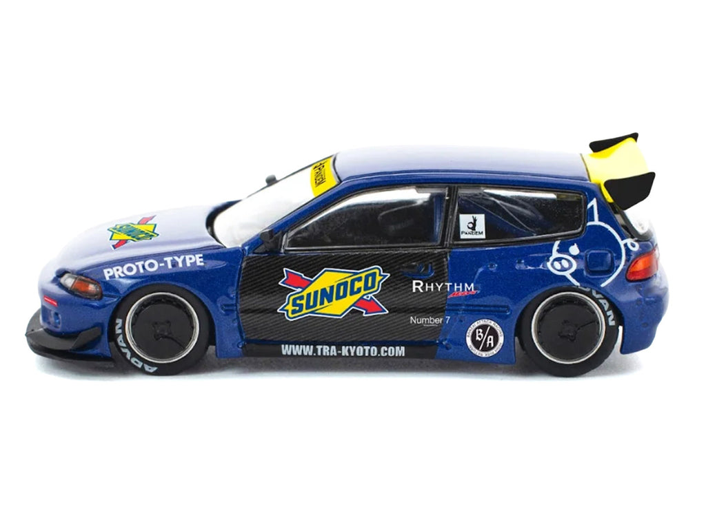 Pandem Civic EG6 RHD Sunoco Blue Metallic 1/64 Diecast Model Car-3