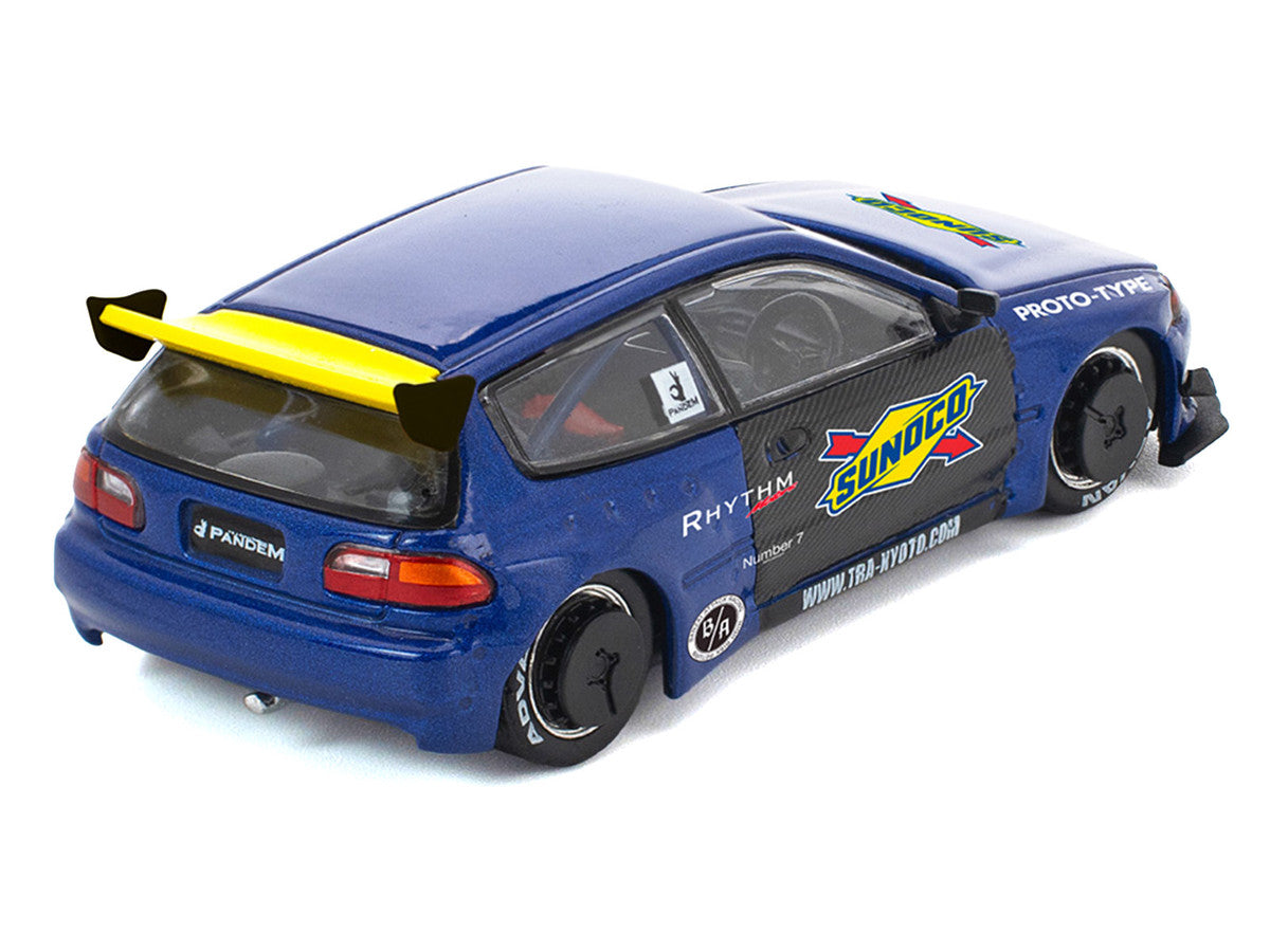 Pandem Civic EG6 RHD Sunoco Blue Metallic 1/64 Diecast Model Car-4